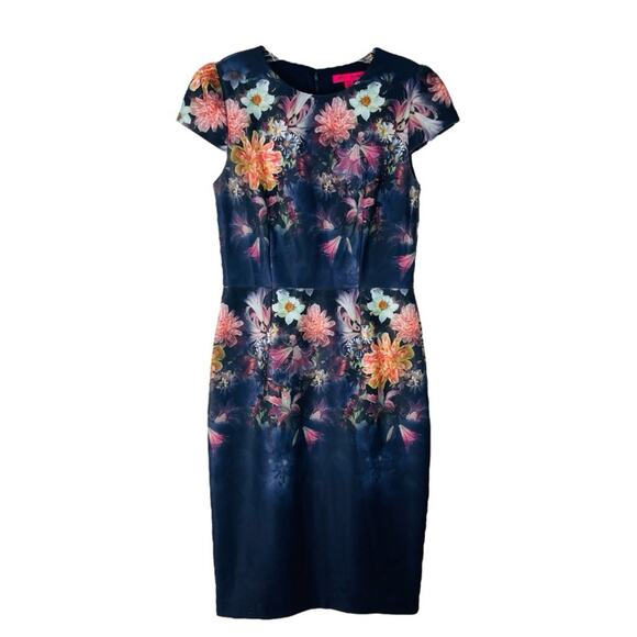 Betsey Johnson Dresses & Skirts - Betsey Johnson grey peach floral rockabilly gothic event midi dress 8